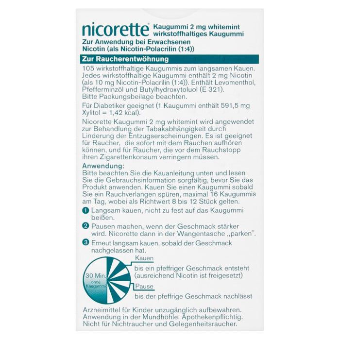 nicorette 2 mg whitemint Kaugummi für Raucher, 105 St. Kaugummi