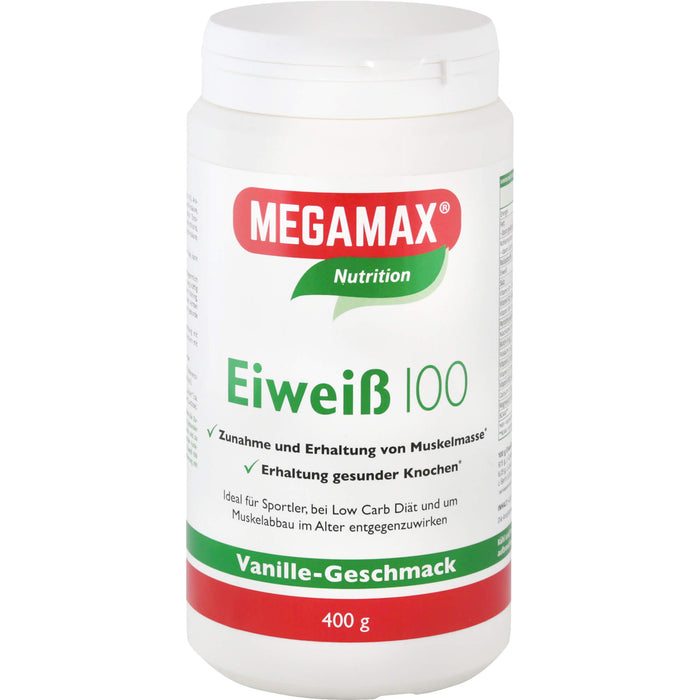 MEGAMAX Nutrition Eiweiß 100 Pulver Vanille-Geschmack, 400 g Pulver