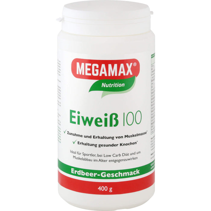 MEGAMAX Nutrition Eiweiß 100 Pulver Erdbeer-Geschmack, 400 g Pulver