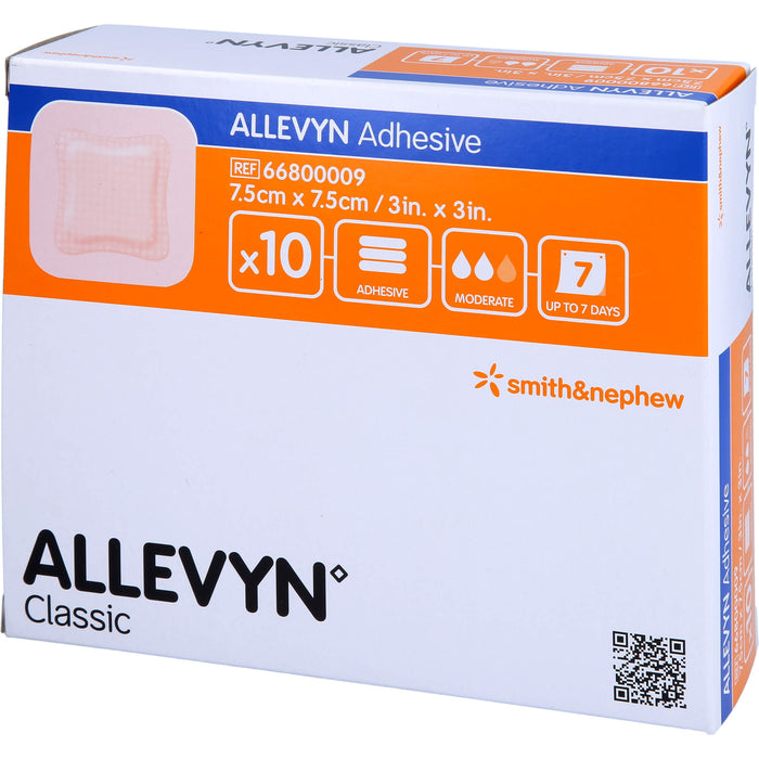 ALLEVYN Adhesive 7,5x7,5cm haftende Wundauflage, 10 St KOM