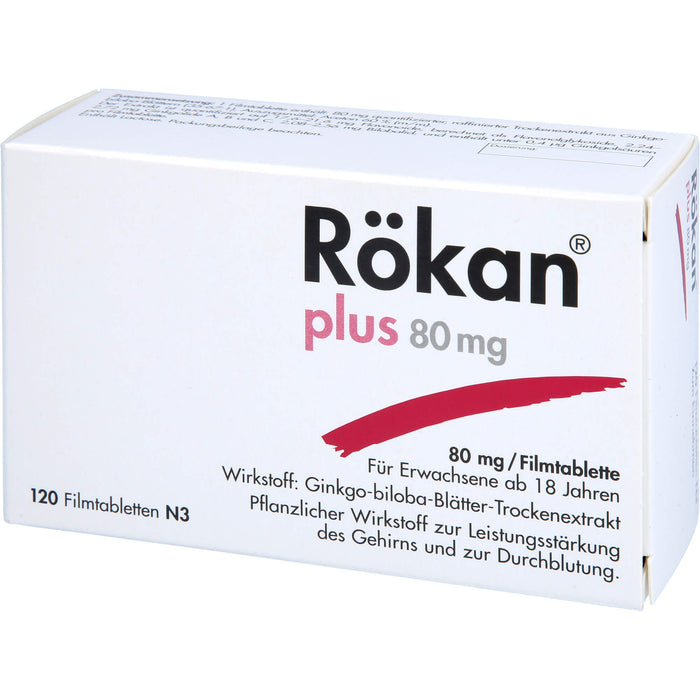Rökan plus 80 mg Filmtabletten zur Leistungssteigerung des Gehirns, 120 St. Tabletten