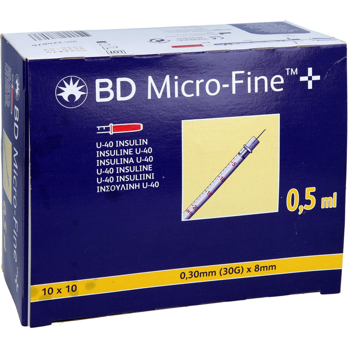 BD Micro-Fine+ U40 Ins.Spr.8mm, 100X0.5 ml SRI