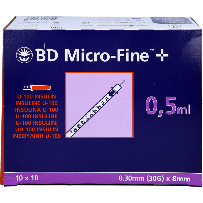 BD Micro Fine+ U100 Ins.Spr.8mm, 100X0.5 ml SRI