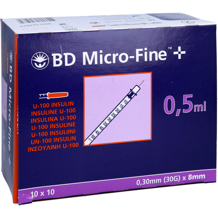 BD Micro Fine+ U100 Ins.Spr.8mm, 100X0.5 ml SRI