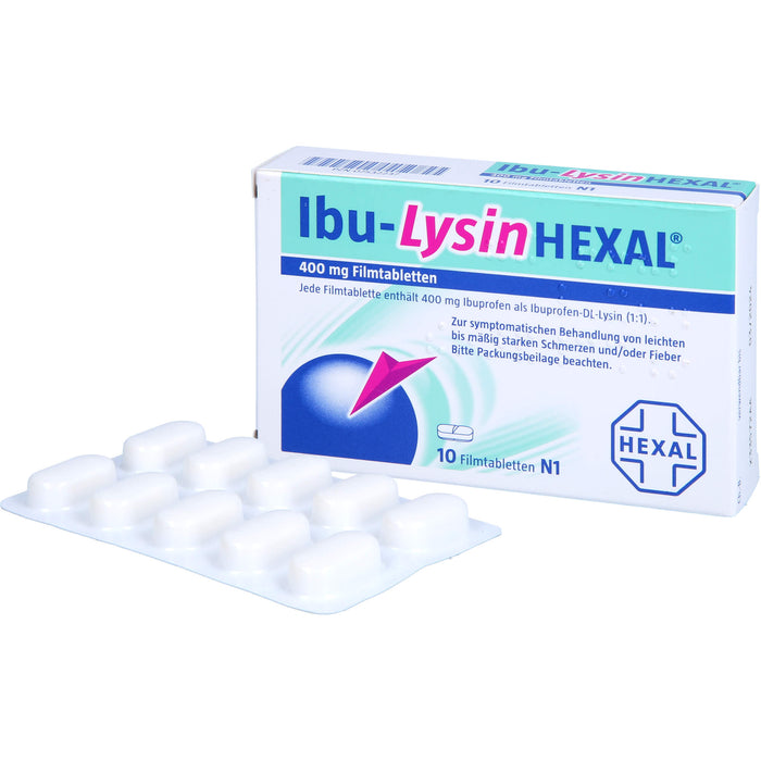 Ibu-Lysin Hexal 400 mg Filmtabletten bei Schmerzen und Fieber, 10 St. Tabletten