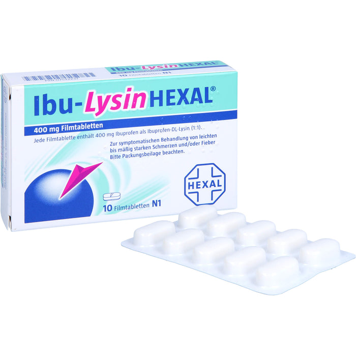 Ibu-Lysin Hexal 400 mg Filmtabletten bei Schmerzen und Fieber, 10 St. Tabletten