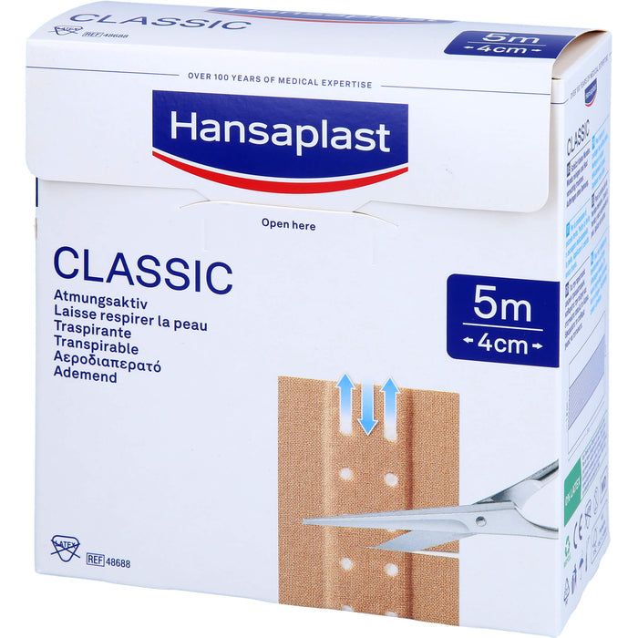 Hansaplast Classic 5 m x 4 cm atmungsaktives Pflaster, 1 St. Pflaster