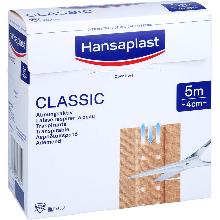 Hansaplast Classic 5 m x 4 cm atmungsaktives Pflaster, 1 St. Pflaster