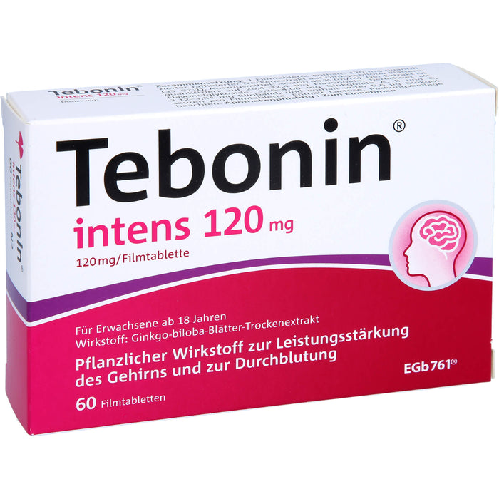 Tebonin intens 120 mg Filmtabletten zur Leistungsstärkung des Gehirns und zur Durchblutung, 60 St. Tabletten