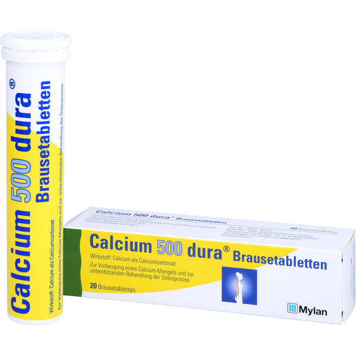 Calcium 500 dura Brausetabletten zur Vorbeugung eines Calciummangels und zur unterstützenden Behandlung von Osteoporose, 20 St. Tabletten