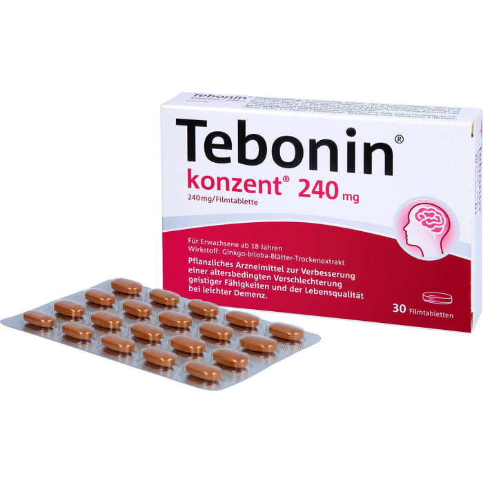 Tebonin konzent 240 mg Filmtabletten zur Verbesserung einer altersbedingten Verschlechterung geistiger Fähigkeiten und der Lebensqualität bei leichter Demenz, 30 St. Tabletten