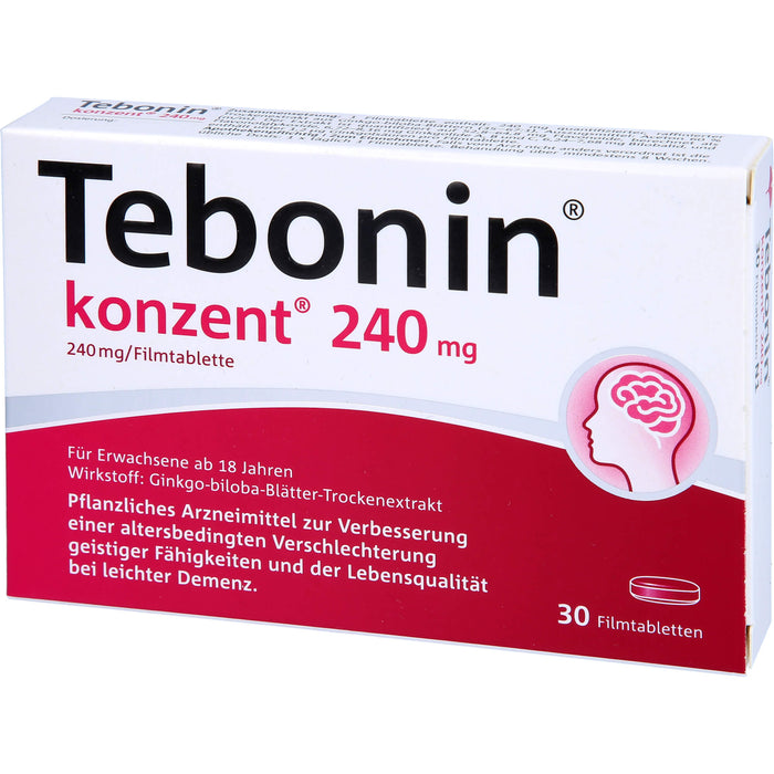 Tebonin konzent 240 mg Filmtabletten zur Verbesserung einer altersbedingten Verschlechterung geistiger Fähigkeiten und der Lebensqualität bei leichter Demenz, 30 St. Tabletten