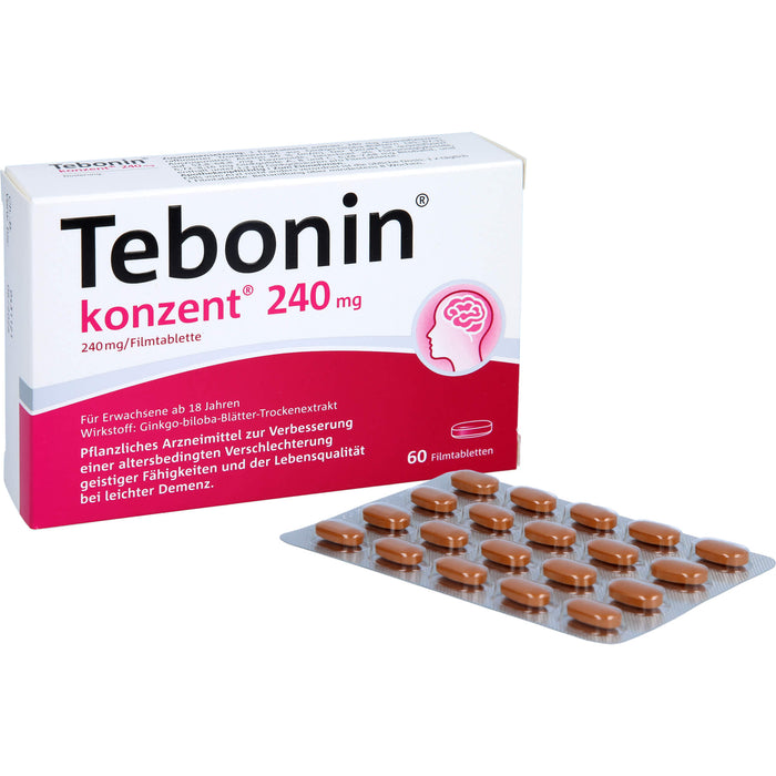 Tebonin konzent 240 mg Filmtabletten zur Verbesserung einer altersbedingten Verschlechterung geistiger Fähigkeiten und der Lebensqualität bei leichter Demenz, 60 St. Tabletten