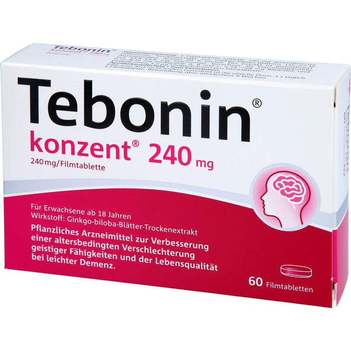 Tebonin konzent 240 mg Filmtabletten zur Verbesserung einer altersbedingten Verschlechterung geistiger Fähigkeiten und der Lebensqualität bei leichter Demenz, 60 St. Tabletten