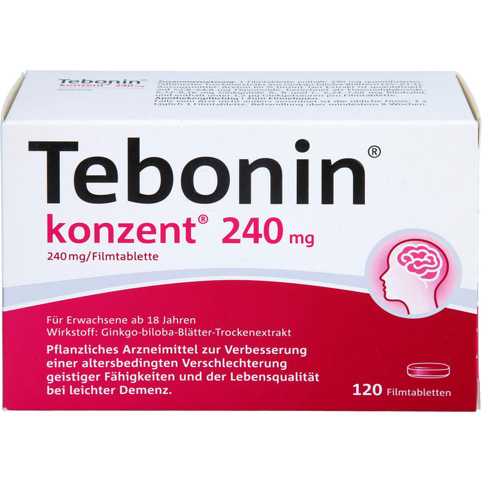 Tebonin konzent 240 mg Filmtabletten zur Verbesserung einer altersbedingten Verschlechterung geistiger Fähigkeiten und der Lebensqualität bei leichter Demenz, 120 St. Tabletten