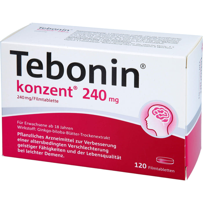 Tebonin konzent 240 mg Filmtabletten zur Verbesserung einer altersbedingten Verschlechterung geistiger Fähigkeiten und der Lebensqualität bei leichter Demenz, 120 St. Tabletten