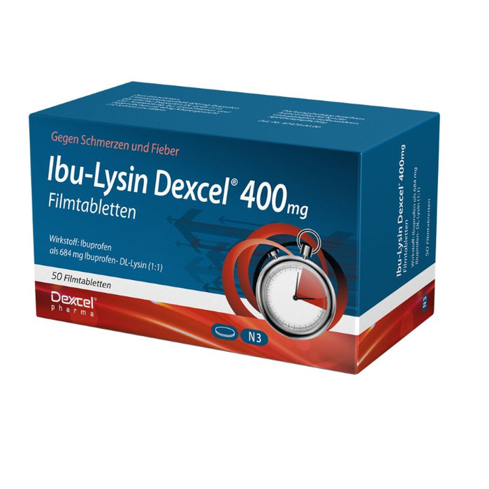 Ibu-Lysin Dexcel 400 mg Tabletten bei Schmerzen und Fieber, 50 St. Tabletten