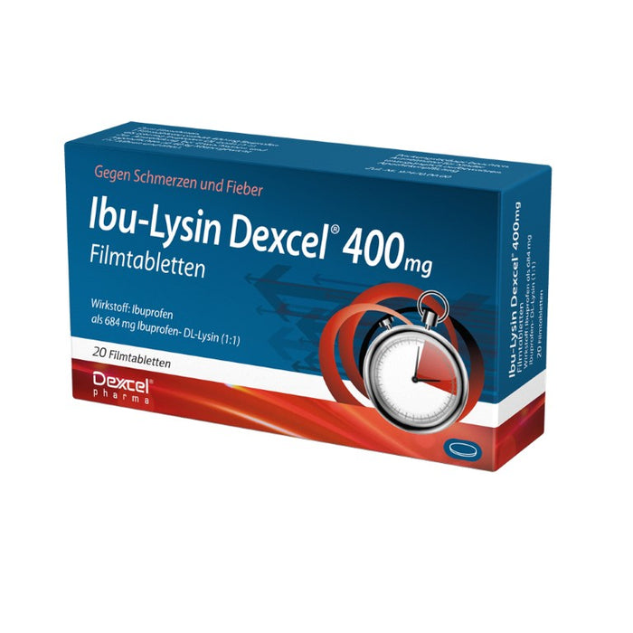 Ibu-Lysin Dexcel 400 mg Tabletten bei Schmerzen und Fieber, 20 St. Tabletten