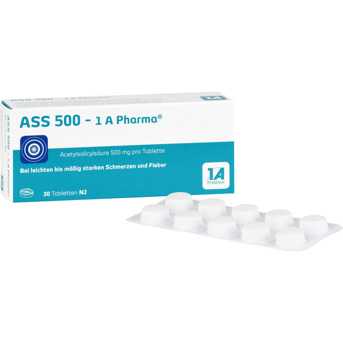 ASS 500 - 1 A Pharma Tabletten bei Schmerzen und Fieber, 30 St. Tabletten