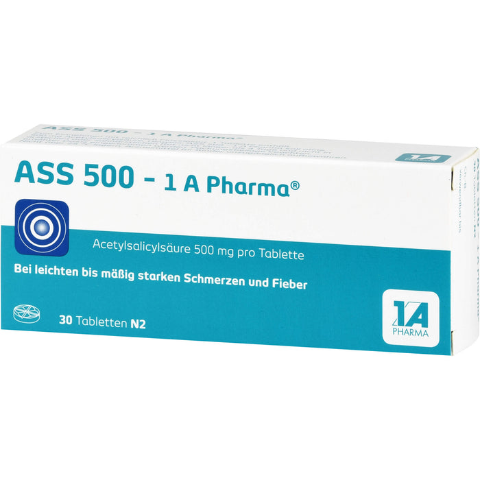 ASS 500 - 1 A Pharma Tabletten bei Schmerzen und Fieber, 30 St. Tabletten