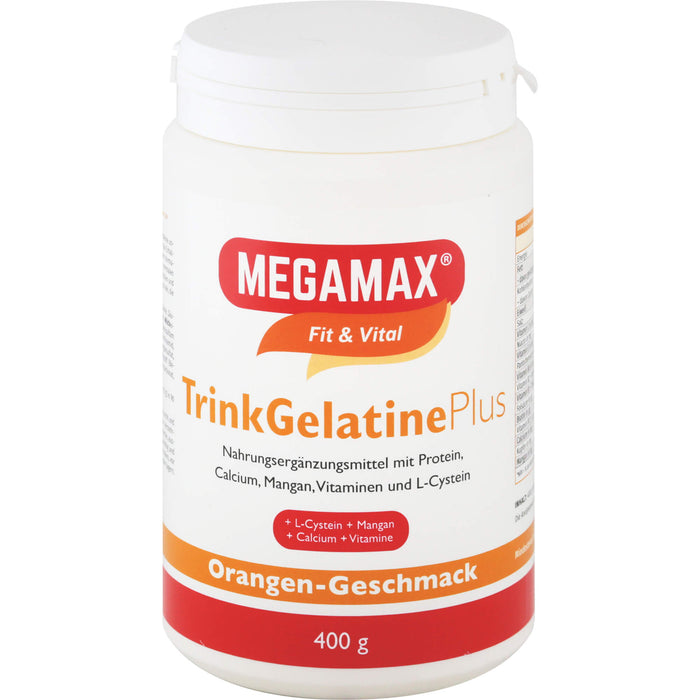 MEGAMAX Fit & Vital Trink Gelatine Plus Pulver Orangen-Geschmack, 400 g Pulver