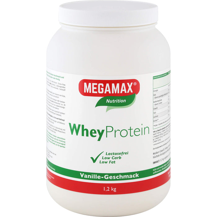MEGAMAX Nutrition Whey Protein Pulver Vanille-Geschmack, 1200 g Pulver