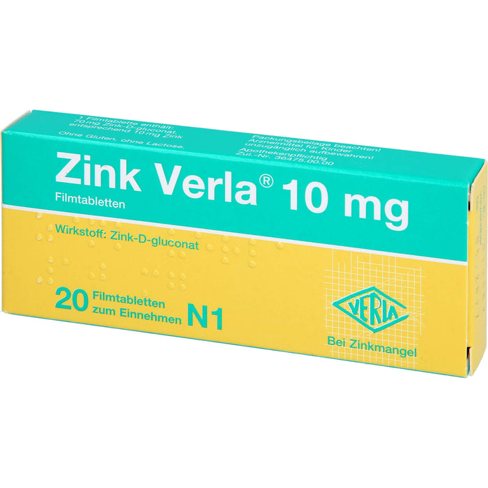 Zink Verla 10mg, Filmtbl., 20 St FTA