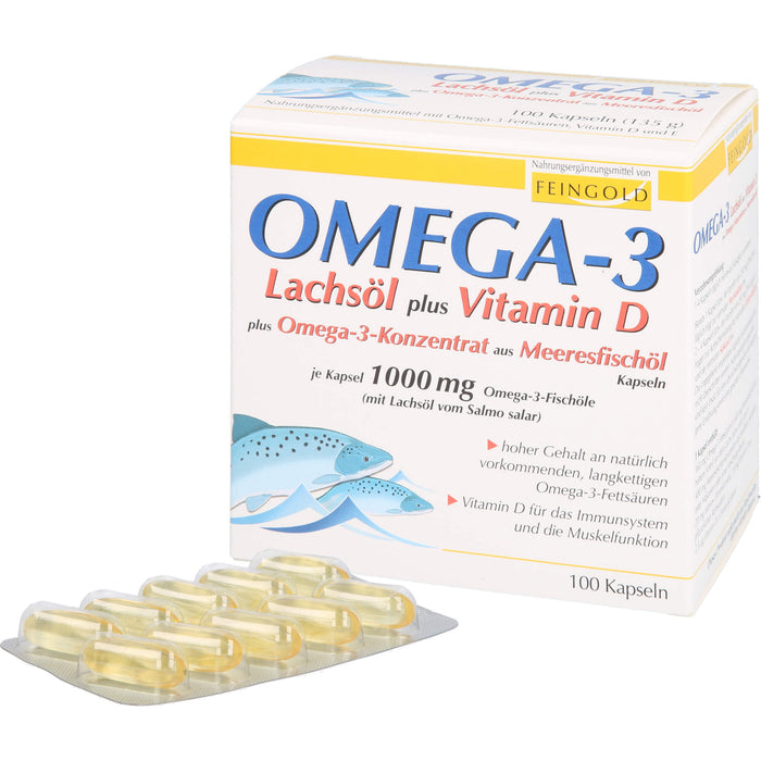FEINGOLD Omega-3 Lachsöl plus Vitamin D plus Omega-3-Konzentrat Kapseln, 100 St. Kapseln