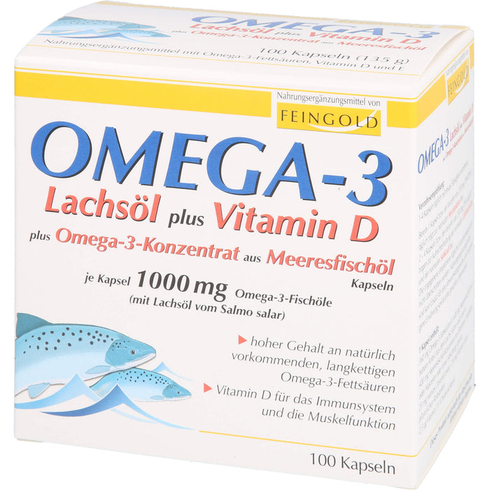 FEINGOLD Omega-3 Lachsöl plus Vitamin D plus Omega-3-Konzentrat Kapseln, 100 St. Kapseln