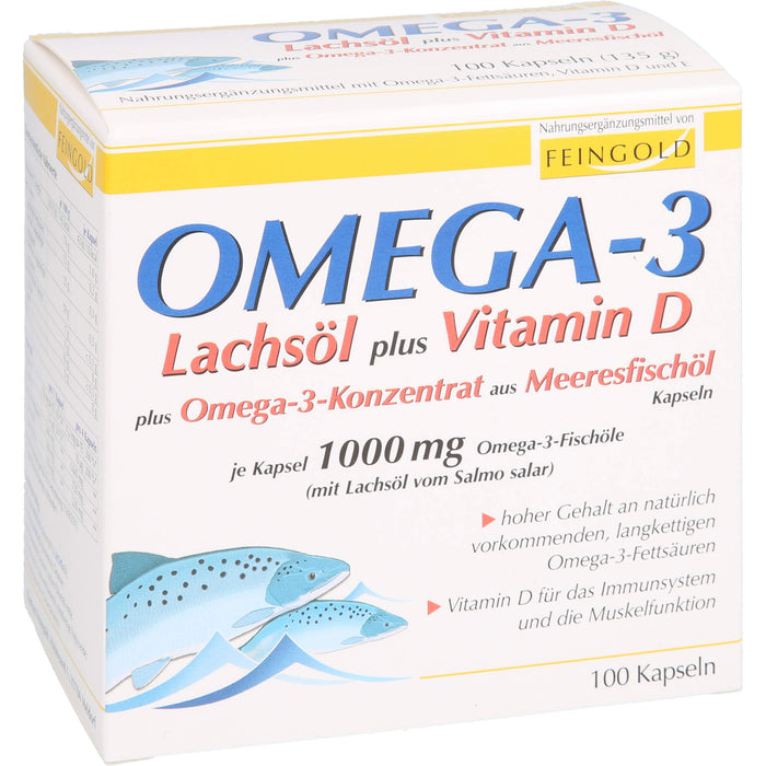 FEINGOLD Omega-3 Lachsöl plus Vitamin D plus Omega-3-Konzentrat Kapseln, 100 St. Kapseln