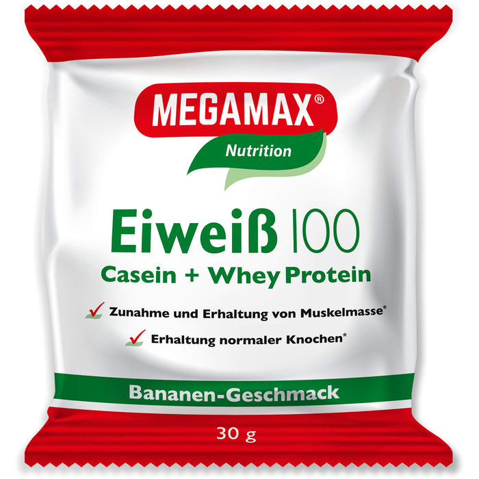 MEGAMAX Nutrition Eiweiß 100 Pulver Bananen-Geschmack, 30 g Pulver