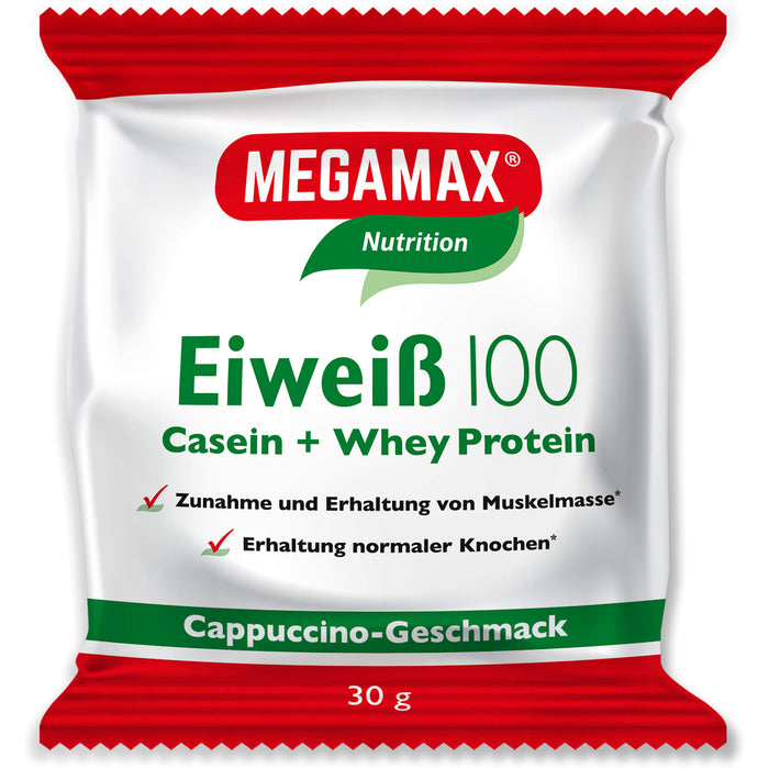 MEGAMAX Nutrition Eiweiß 100 Pulver Cappuccino-Geschmack, 30 g Pulver