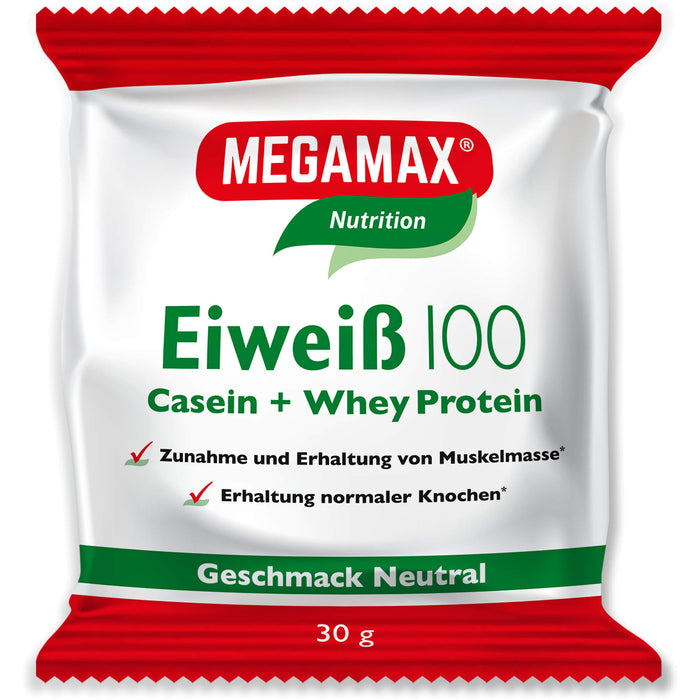 MEGAMAX Nutrition Eiweiß 100 Pulver Geschmack Neutral, 30 g Pulver