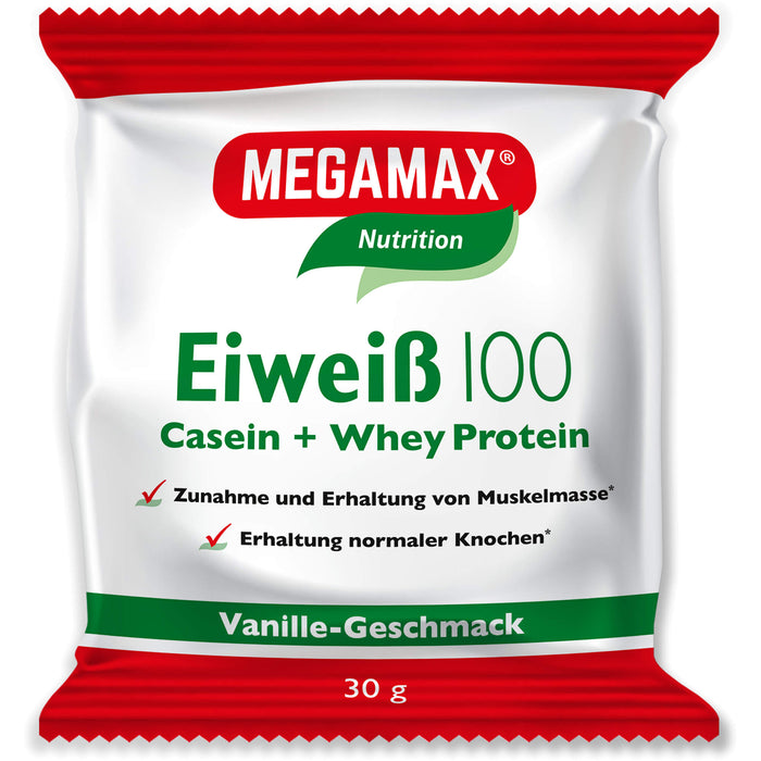 MEGAMAX Nutrition Eiweiß 100 Pulver Vanille-Geschmack, 30 g Pulver