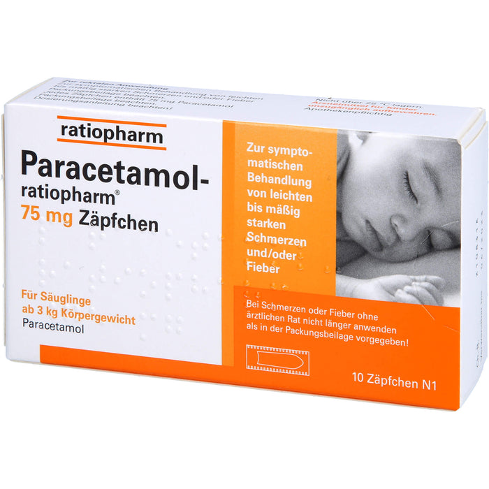 Paracetamol-ratiopharm 75 mg Zäpfchen bei leichten Schmerzen, 10 St. Zäpfchen