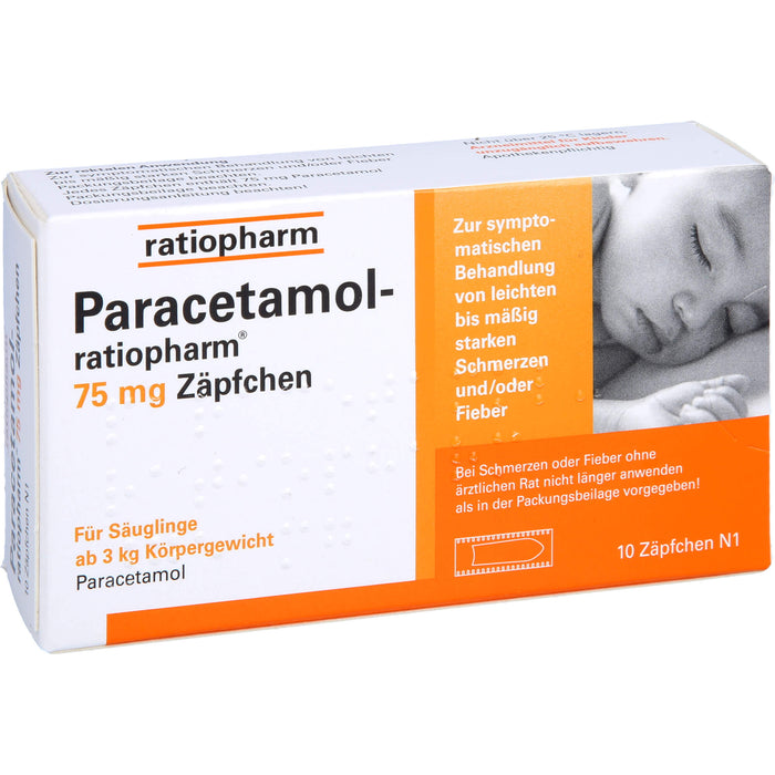 Paracetamol-ratiopharm 75 mg Zäpfchen bei leichten Schmerzen, 10 St. Zäpfchen