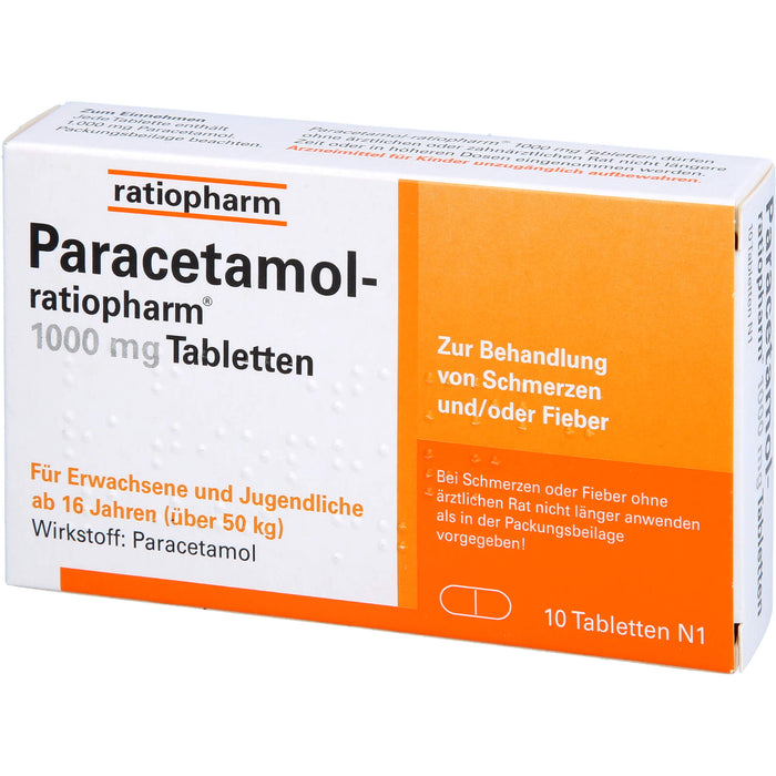 Paracetamol-ratiopharm 1000 mg Tabletten, 10 St. Tabletten