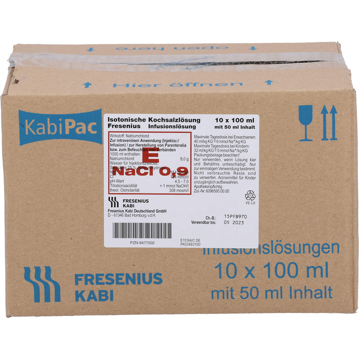 Isotonische Kochsalzlösung Fresenius Injektionslösung, 100 ml halbgefüllt, 50ml, 10X50 ml INF