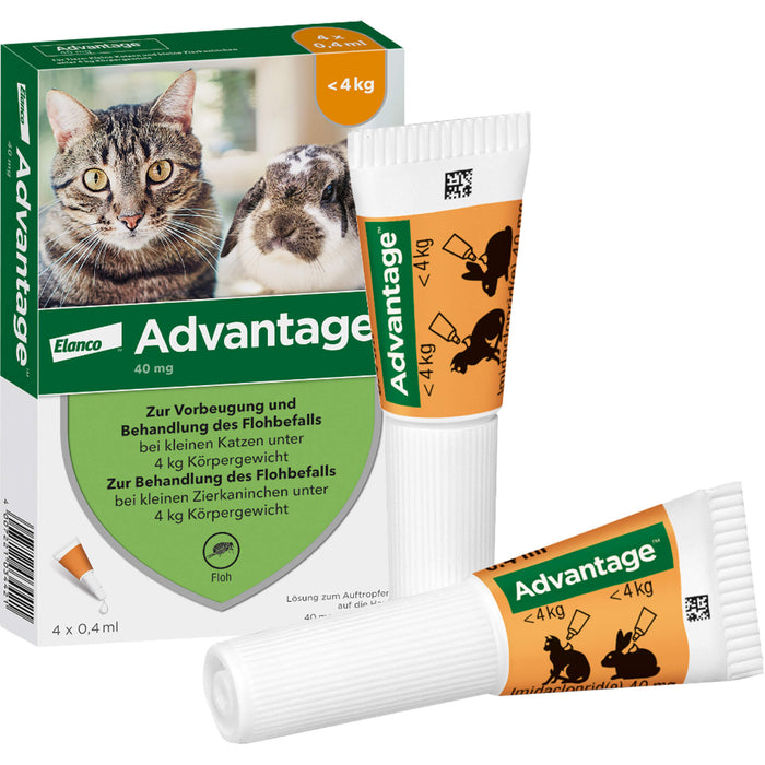 advantage 40 mg zur Vorbeugung und Behandlung des Flohbefalls bei Katzen und Zierkaninchen bis 4 kg, 4 St. Einzeldosisbehältnisse