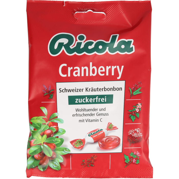 Ricola Schweizer Kräuterbonbons Cranberry ohne Zucker, 75 g Bonbons