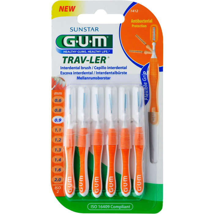 GUM TRAV-LER orange Kerze 0,9mm Interden+6 Kappen, 5 St. Interdentalbürsten