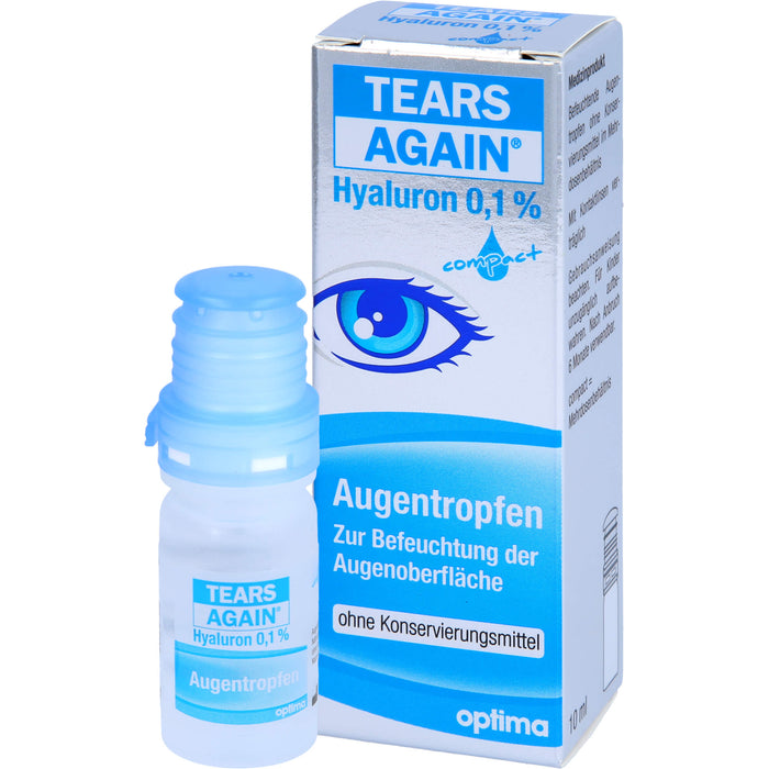TEARS AGAIN Hyaluron 0,1% Augentropfen zur Befeuchtung der Augenoberfläche, ohne Konservierungsmittel, 10 ml Lösung