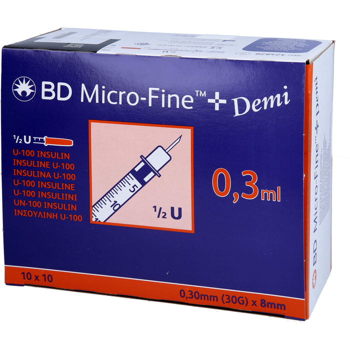 BD MICRO-FINE+ U100 Ins.Spr. 0,3x8 mm, 100 St SRI