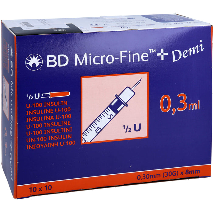 BD MICRO-FINE+ U100 Ins.Spr. 0,3x8 mm, 100 St SRI