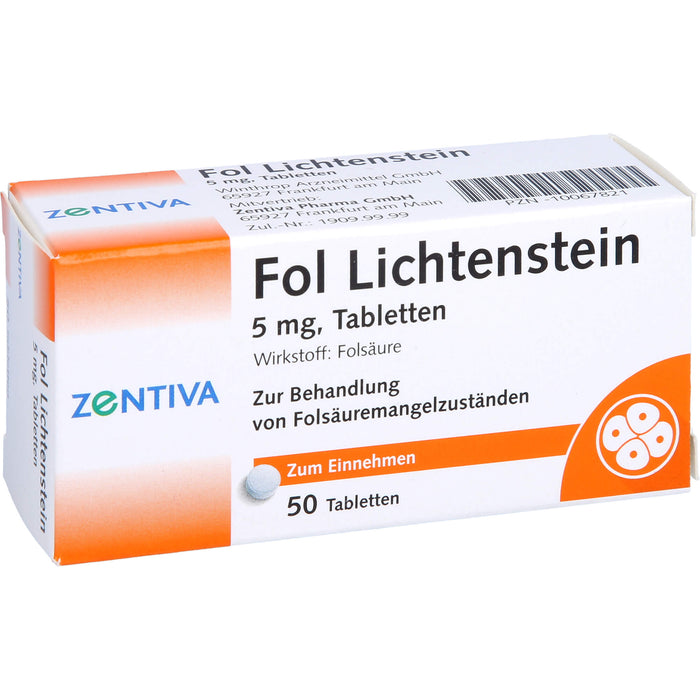 Fol Lichtenstein 5 mg Tabletten zur Behandlung von Folsäuremängelzuständen, 50 St. Tabletten