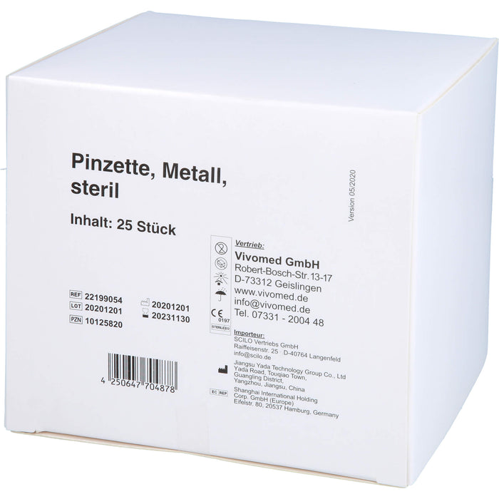 vivomed Pinzette Metall 9 cm spitz steril, 25 St. Pinzette