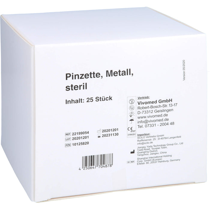 vivomed Pinzette Metall 9 cm spitz steril, 25 St. Pinzette