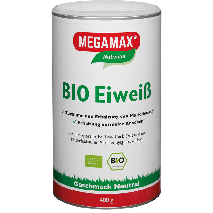 MEGAMAX Nutrition Bio Eiweiß Pulver Geschmack Neutral, 400 g Pulver