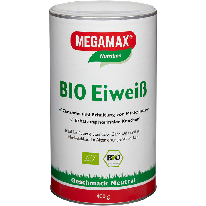 MEGAMAX Nutrition Bio Eiweiß Pulver Geschmack Neutral, 400 g Pulver
