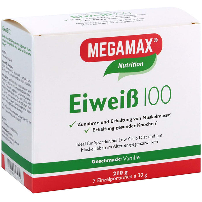 MEGAMAX Nutrition Eiweiß 100 Pulver Vanille-Geschmack, 210 g Pulver